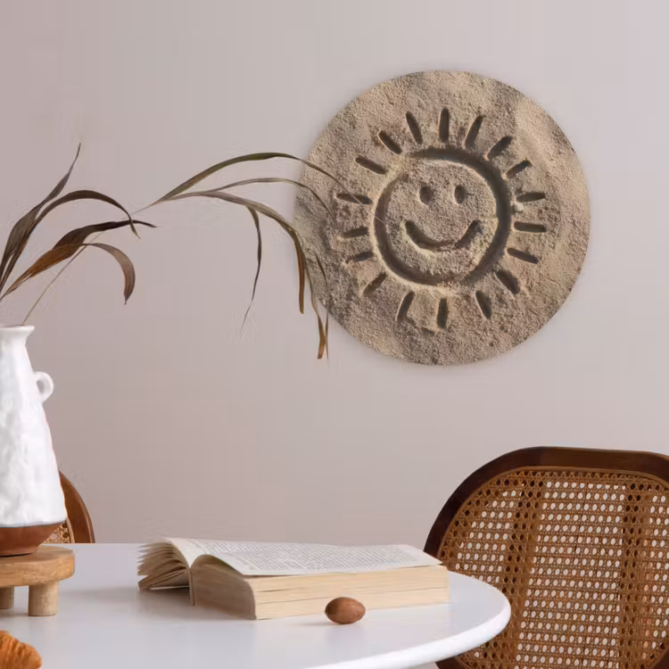 Gezichtje - Zon - Zand - Getekend Akoestische PET Vilt - Rond klein -sfeer3