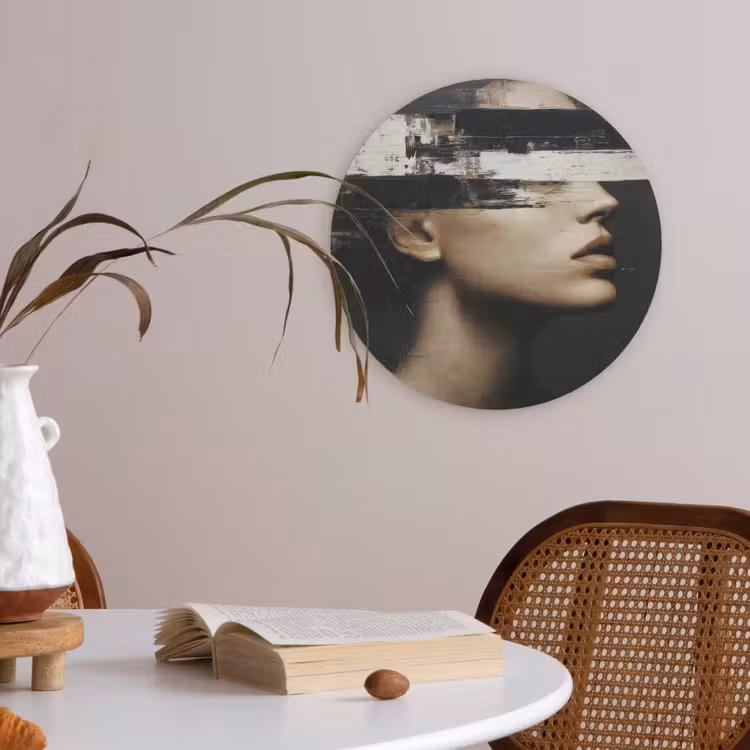 Gezicht - Vrouw - Zwart - Abstract Akoestische PET Vilt - Rond klein -sfeer3