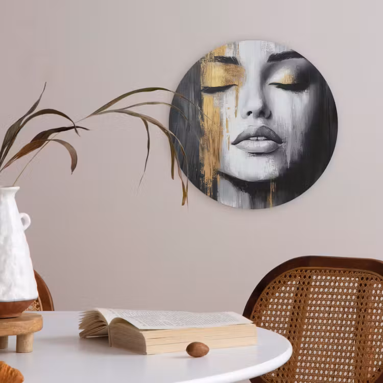 Gezicht - Vrouw - Penseelstreken - Abstract Akoestische PET Vilt - Rond klein -sfeer3