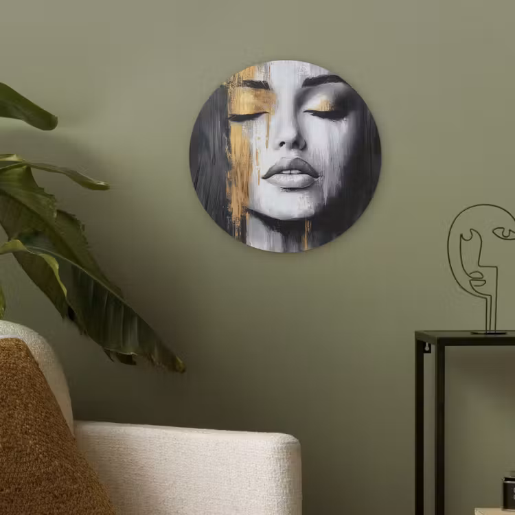 Gezicht - Vrouw - Penseelstreken - Abstract Akoestische PET Vilt - Rond klein -sfeer2