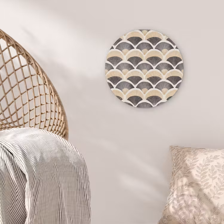 Waaier - Patroon - Zwart - Beige Akoestische PET Vilt - Rond klein 838 -sfeer4
