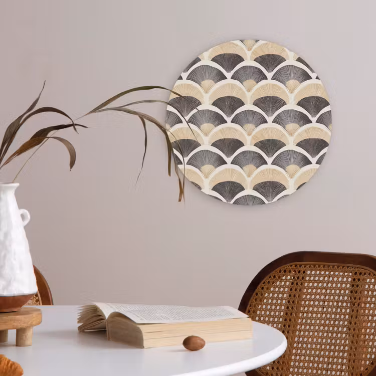 Waaier - Patroon - Zwart - Beige Akoestische PET Vilt - Rond klein 838 -sfeer3
