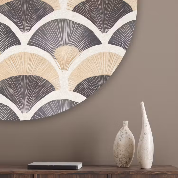 Waaier - Patroon - Zwart - Beige Akoestische PET Vilt - Rond klein 838 -sfeer5_closeup