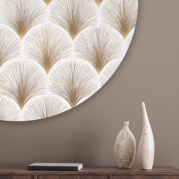 Waaiers - Art Deco - Elegant - Goud - Wit Akoestische PET Vilt - Rond klein 838 -sfeer5_closeup
