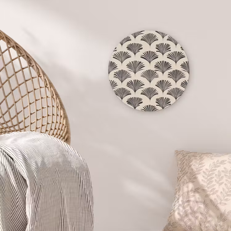 Waaiers - Botanisch - Zwart - Beige Akoestische PET Vilt - Rond klein 838 -sfeer4