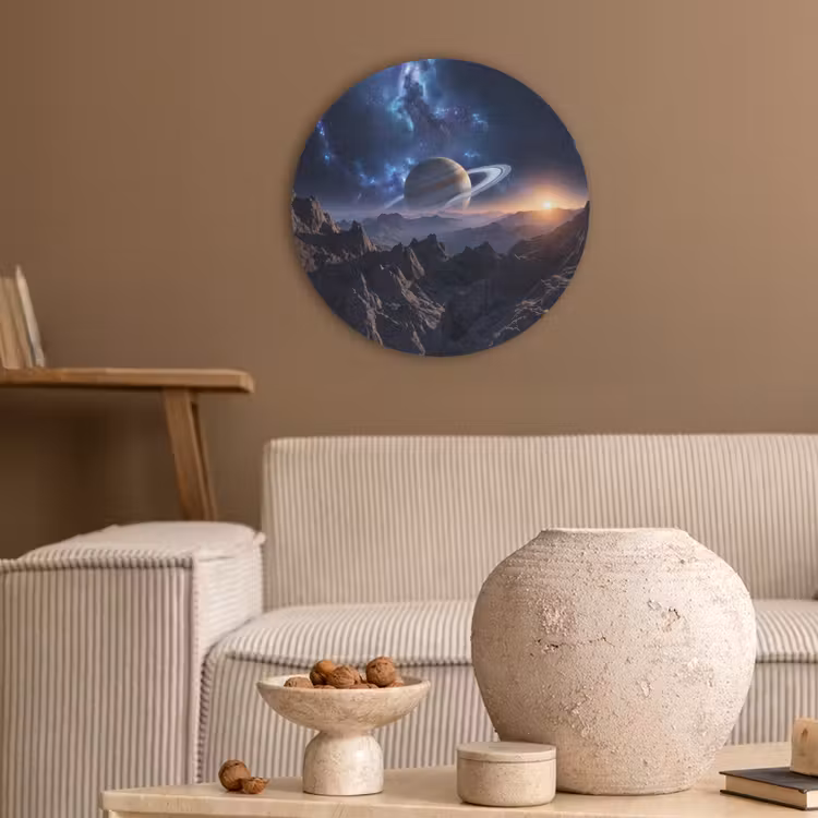 Fantasy - Kosmos - Landschap Akoestische PET Vilt - Rond klein -sfeer1