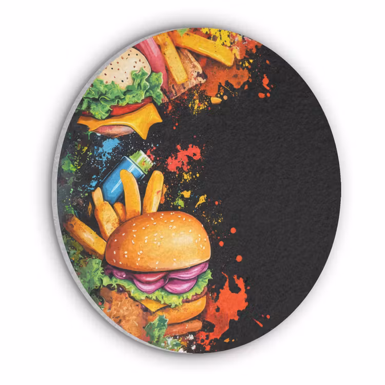 Fastfood - Graffiti - Hamburger - Eten - Modern Akoestische PET Vilt - Rond klein -3d