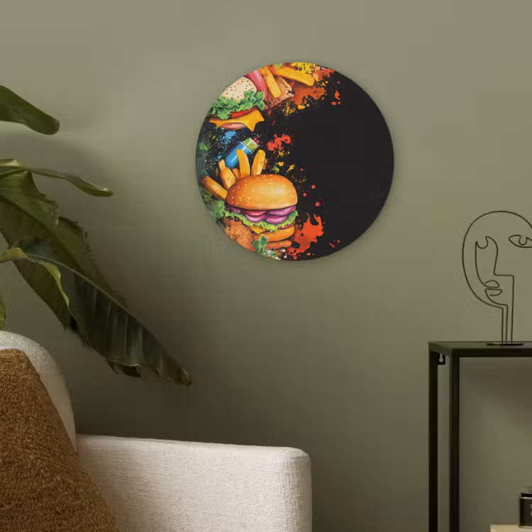 Fastfood - Graffiti - Hamburger - Eten - Modern Akoestische PET Vilt - Rond klein -sfeer2