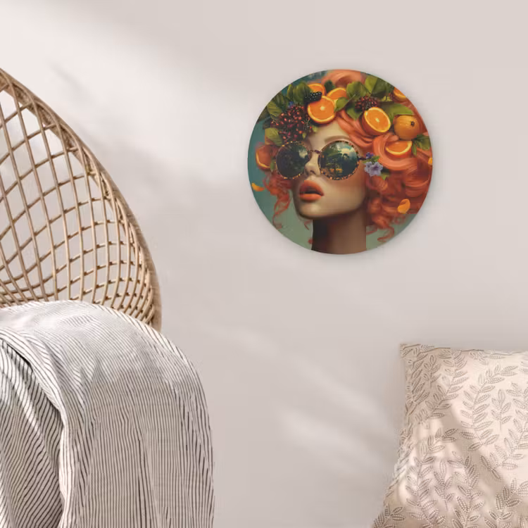 Vrouw - Sinaasappel - Bessen - Oranje Akoestische PET Vilt - Rond klein -sfeer4
