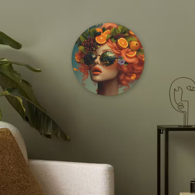 Vrouw - Sinaasappel - Bessen - Oranje Akoestische PET Vilt - Rond klein -sfeer2