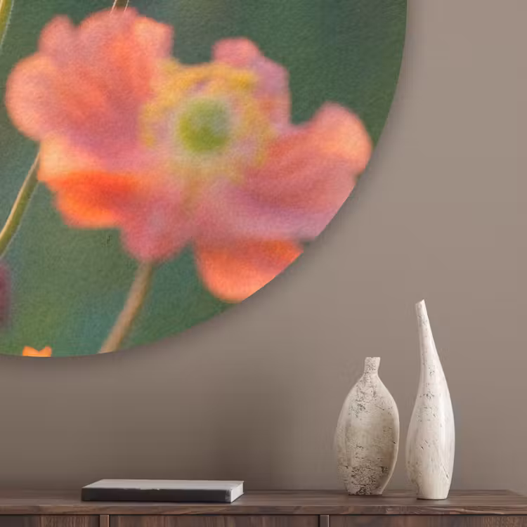 Bloemenveld - Zonnestralen - Oranje Akoestische PET Vilt - Rond klein -sfeer5_closeup