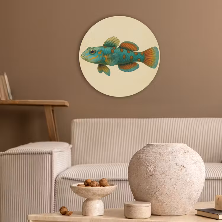 Vis - Blauw - Stippen - Schubben Akoestische PET Vilt - Rond klein -sfeer1