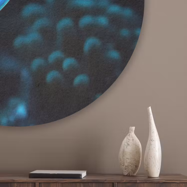 Vis - Stippen - Koraal - Blauw Akoestische PET Vilt - Rond klein -sfeer5_closeup