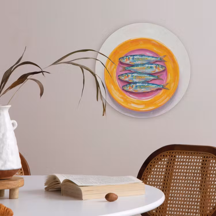 Vis - Vier - Eten - Modern - Kleurrijk Akoestische PET Vilt - Rond klein -sfeer3