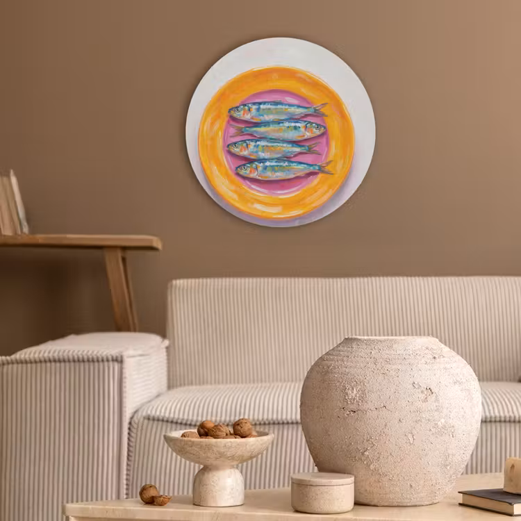 Vis - Vier - Eten - Modern - Kleurrijk Akoestische PET Vilt - Rond klein -sfeer1