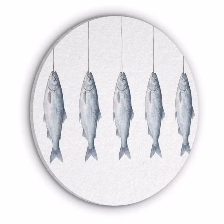 Vissen - Illustratie - Delfts - Blauw Akoestische PET Vilt - Rond klein -3d