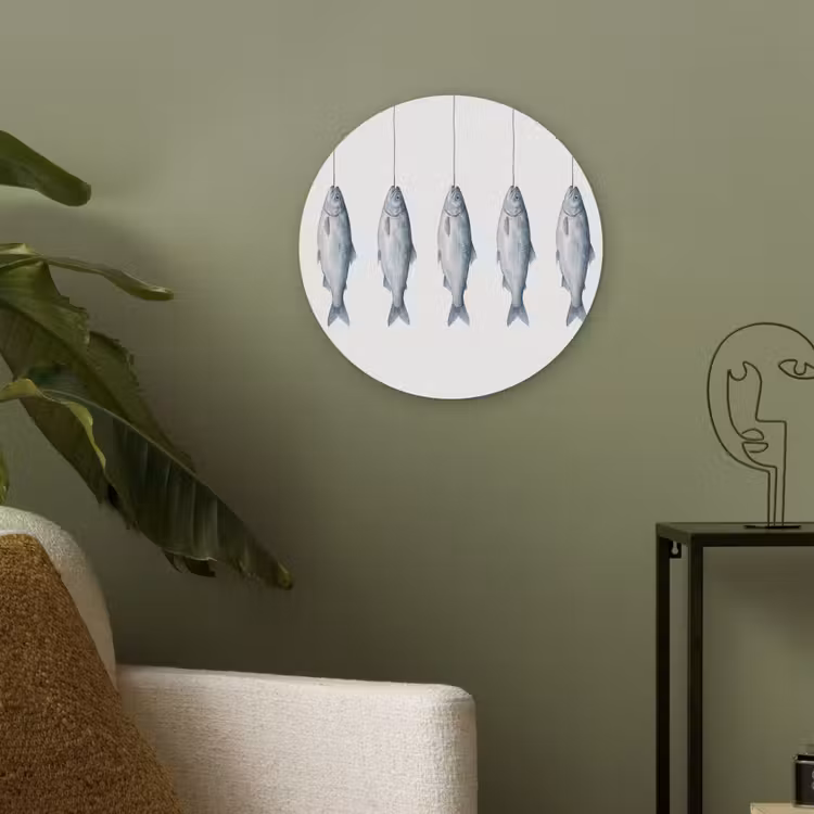 Vissen - Illustratie - Delfts - Blauw Akoestische PET Vilt - Rond klein -sfeer2