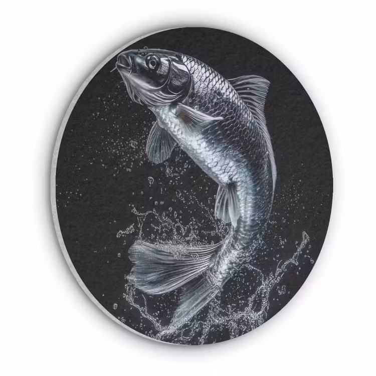 Vis - Koi - Zwart - Water Akoestische PET Vilt - Rond klein -3d