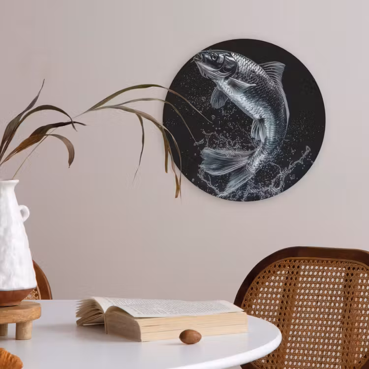 Vis - Koi - Zwart - Water Akoestische PET Vilt - Rond klein -sfeer3