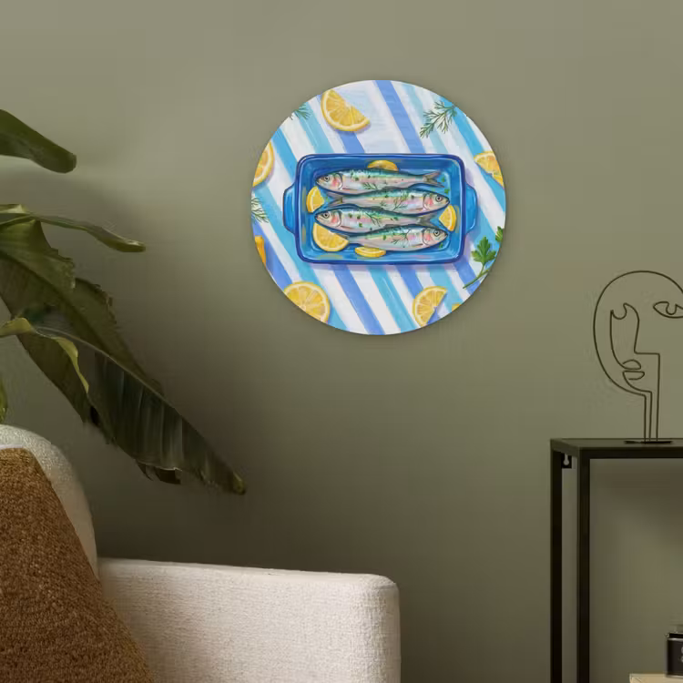 Vis - Citroen - Kruiden - Eten - Blauw Akoestische PET Vilt - Rond klein -sfeer2