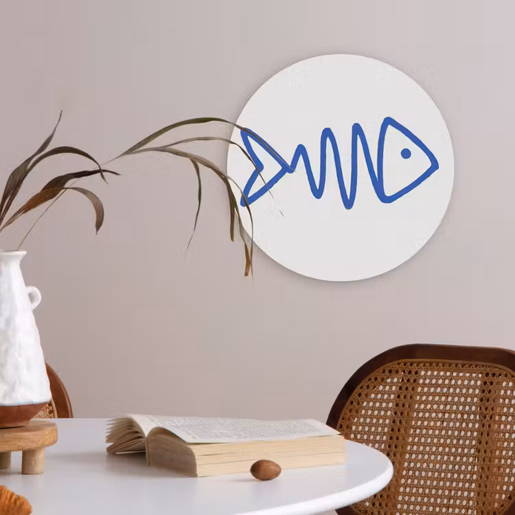 Vis - Minimalistisch - Blauw - Lijn Akoestische PET Vilt - Rond klein -sfeer3