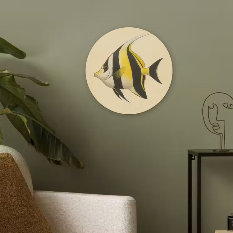 Vis - Sierlijk - Rugvin - Geel Akoestische PET Vilt - Rond klein -sfeer2