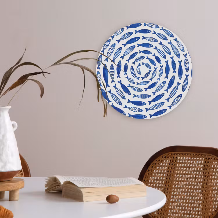 Vis - Patroon - Onderwater - Abstract - Blauw Akoestische PET Vilt - Rond klein -sfeer3