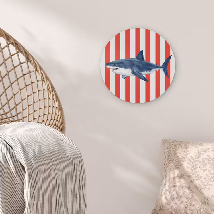 Vis - Haai - Zee - Illustratie - Blauw Akoestische PET Vilt - Rond klein -sfeer4