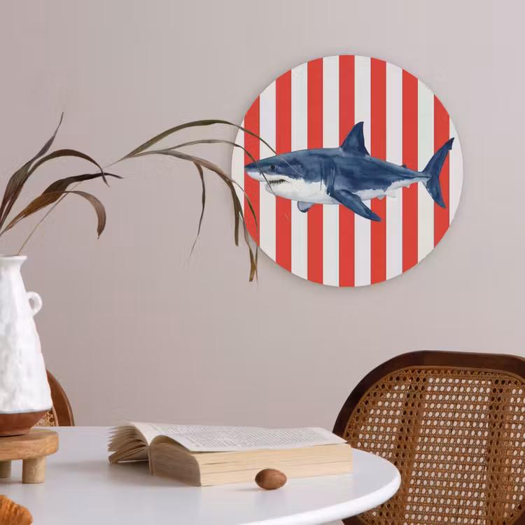 Vis - Haai - Zee - Illustratie - Blauw Akoestische PET Vilt - Rond klein -sfeer3