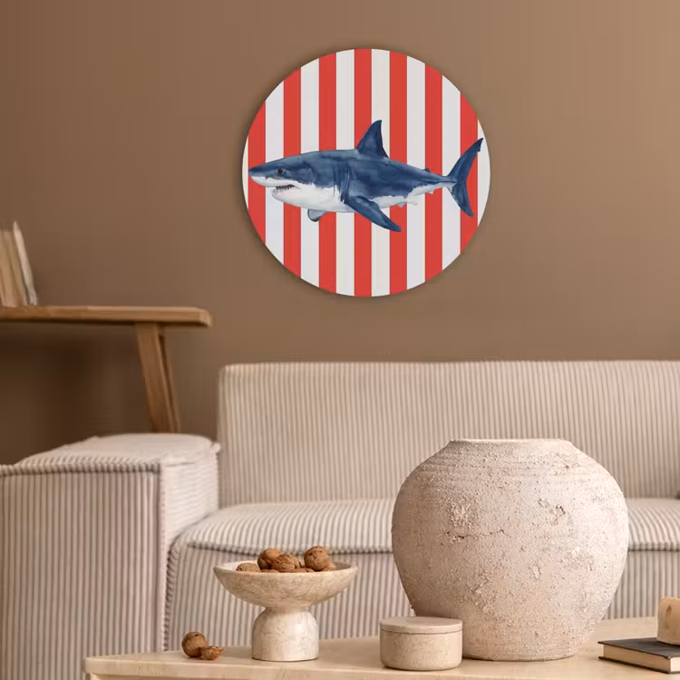 Vis - Haai - Zee - Illustratie - Blauw Akoestische PET Vilt - Rond klein -sfeer1