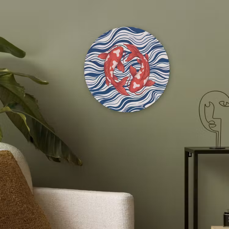 Vis - Water - Natuur - Illustratie - Rood Akoestische PET Vilt - Rond klein -sfeer2