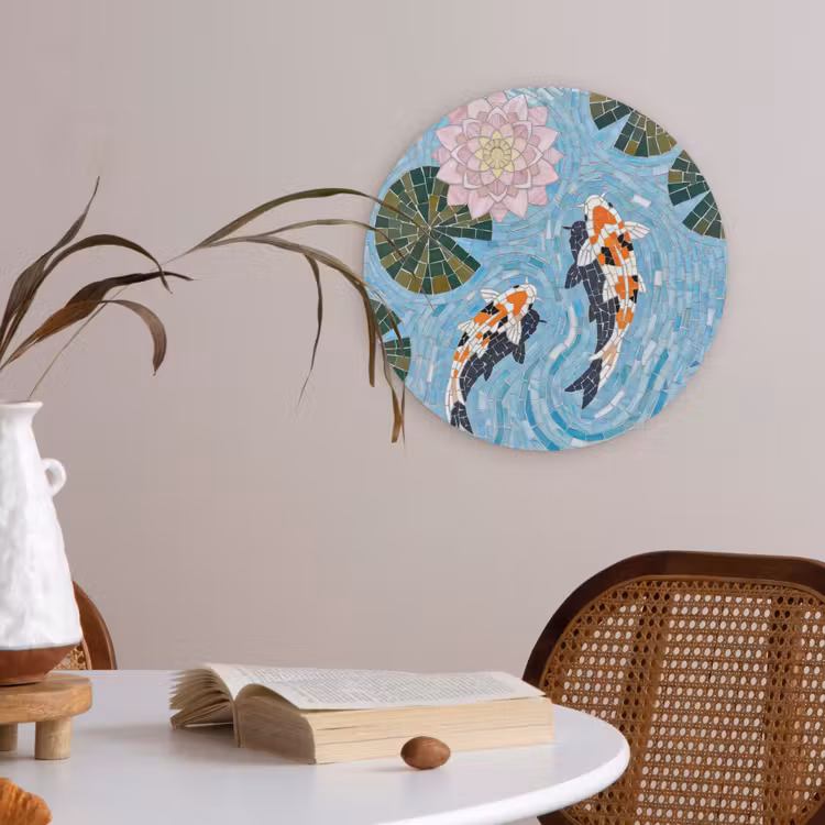 Vis - Water - Natuur - Mozaïek - Blauw Akoestische PET Vilt - Rond klein -sfeer3