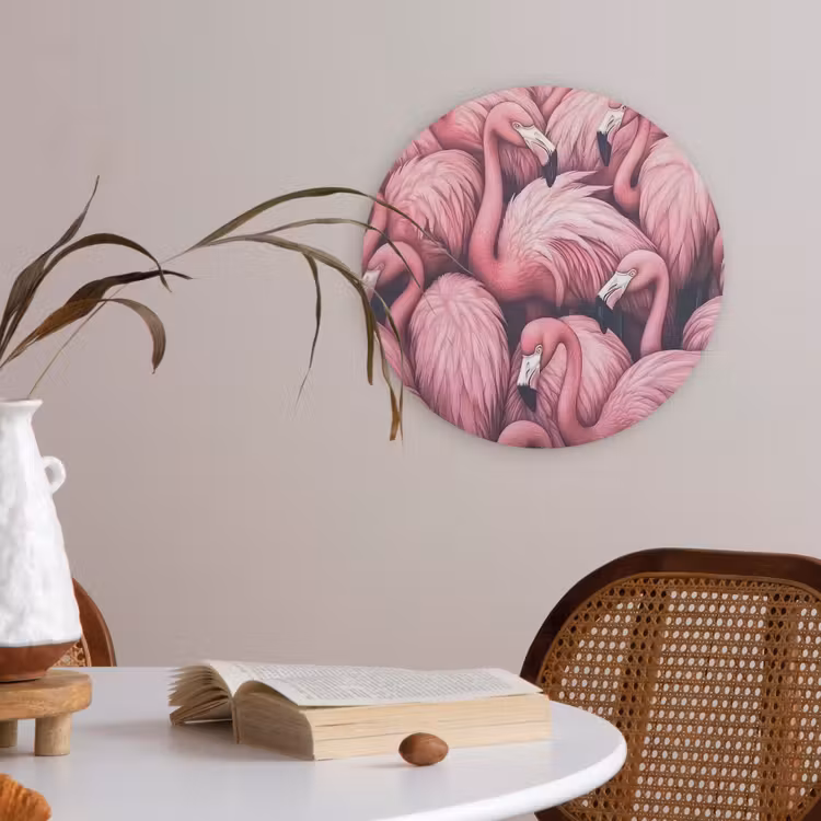 Flamingo - Roze - Dieren Akoestische PET Vilt - Rond klein -sfeer3