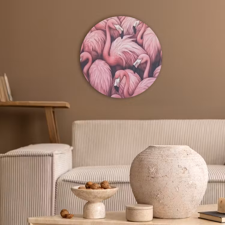 Flamingo - Roze - Dieren Akoestische PET Vilt - Rond klein -sfeer1