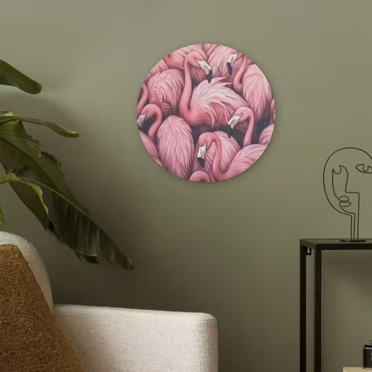 Flamingo - Roze - Dieren Akoestische PET Vilt - Rond klein -sfeer2