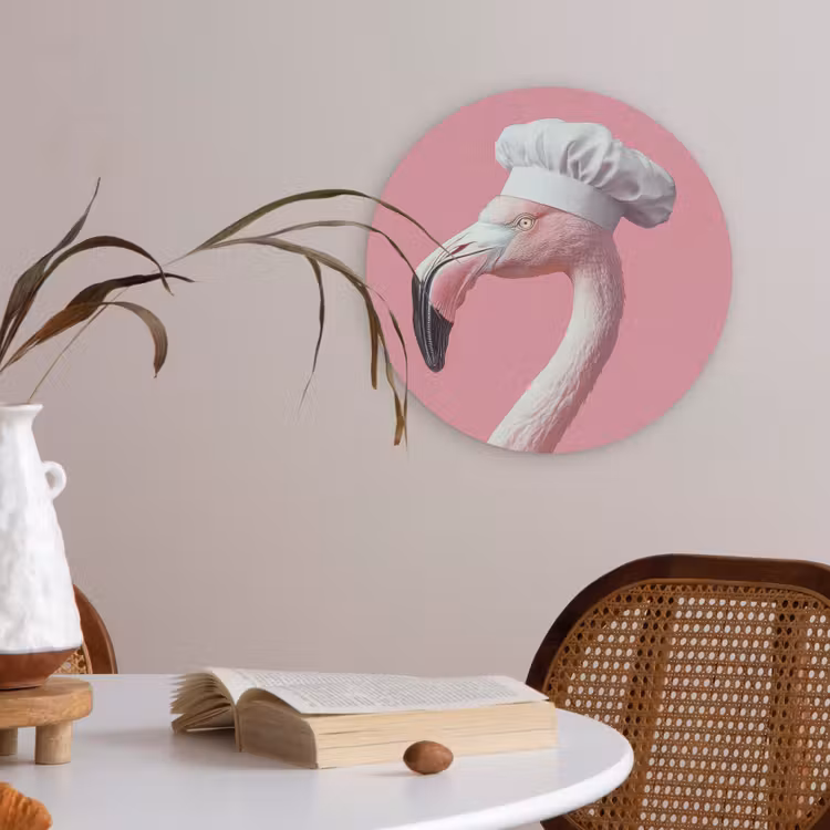 Flamingo - Roze - Koksmuts - Vogel Akoestische PET Vilt - Rond klein -sfeer3