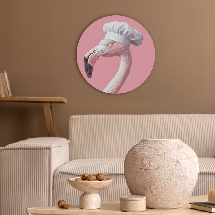 Flamingo - Roze - Koksmuts - Vogel Akoestische PET Vilt - Rond klein -sfeer1