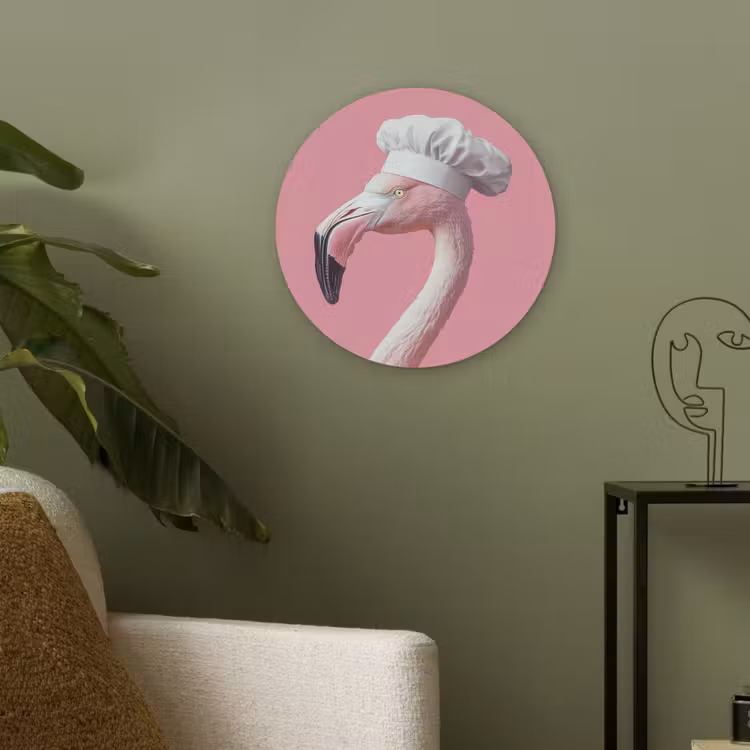 Flamingo - Roze - Koksmuts - Vogel Akoestische PET Vilt - Rond klein -sfeer2