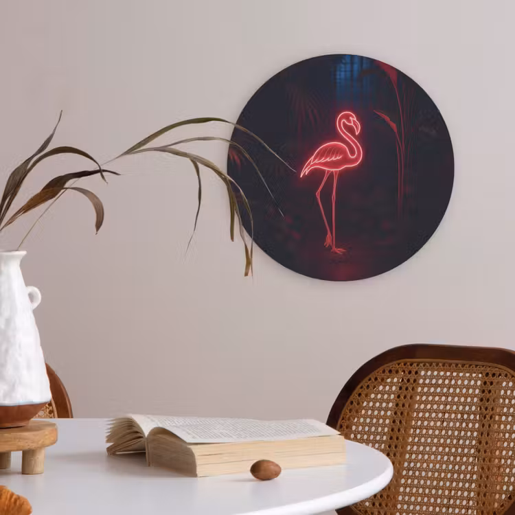 Flamingo - Roze - Neon - Licht Akoestische PET Vilt - Rond klein -sfeer3