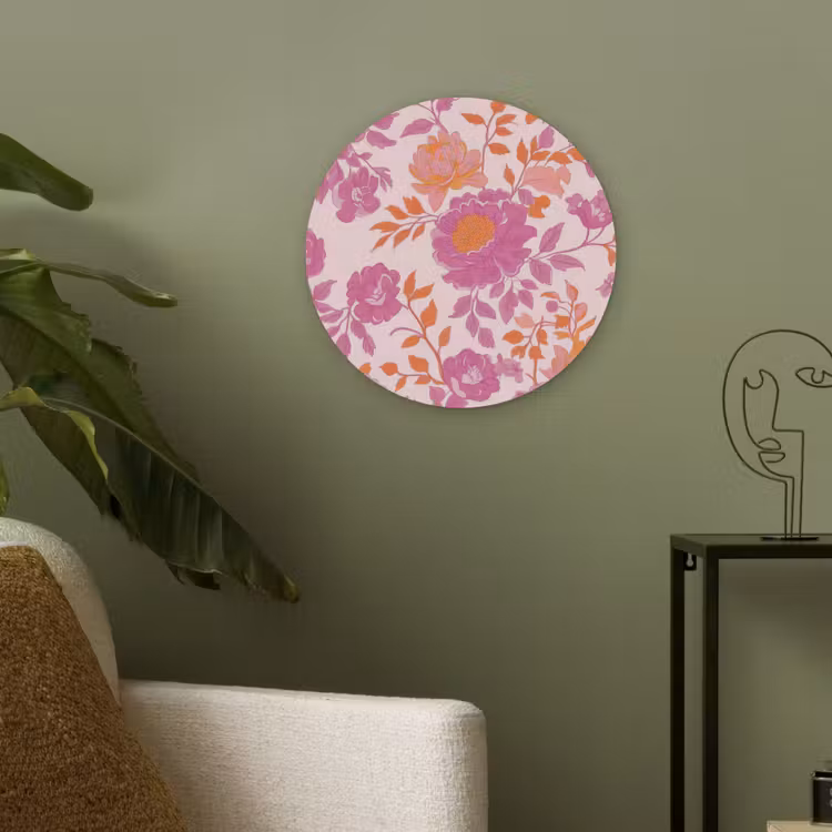 Bloemenpatroon - Roze - Oranje - Bloemen Akoestische PET Vilt - Rond klein -sfeer2