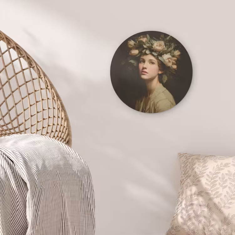 Bloemenstilte - Vrouw - Portret Akoestische PET Vilt - Rond klein -sfeer4