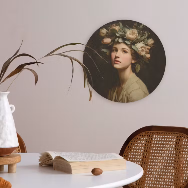 Bloemenstilte - Vrouw - Portret Akoestische PET Vilt - Rond klein -sfeer3