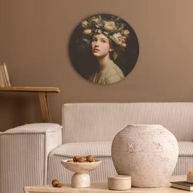 Bloemenstilte - Vrouw - Portret Akoestische PET Vilt - Rond klein -sfeer1