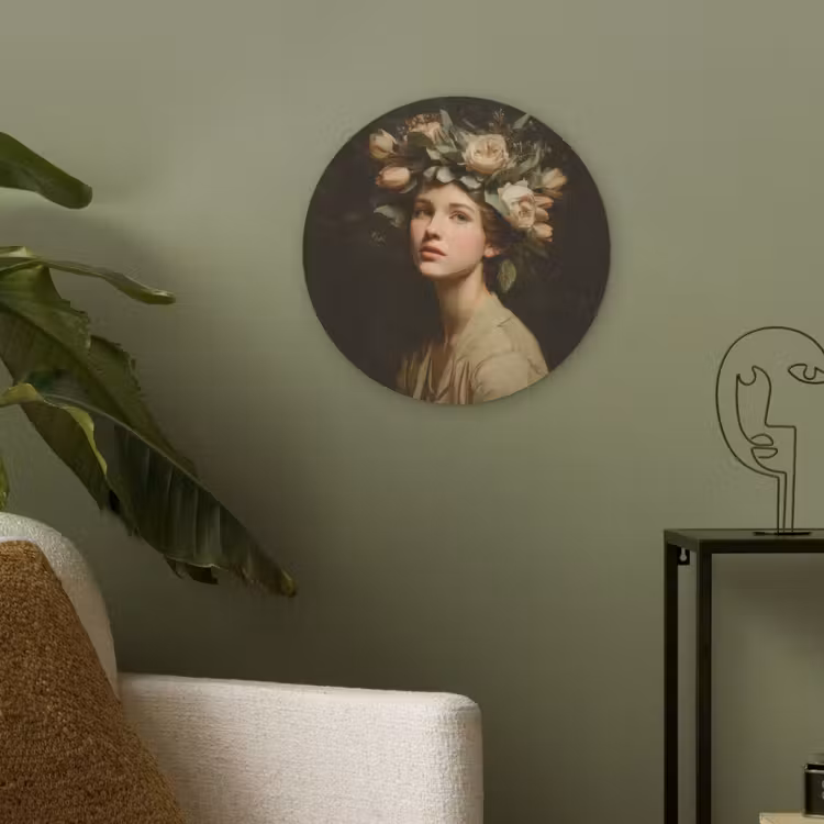 Bloemenstilte - Vrouw - Portret Akoestische PET Vilt - Rond klein -sfeer2
