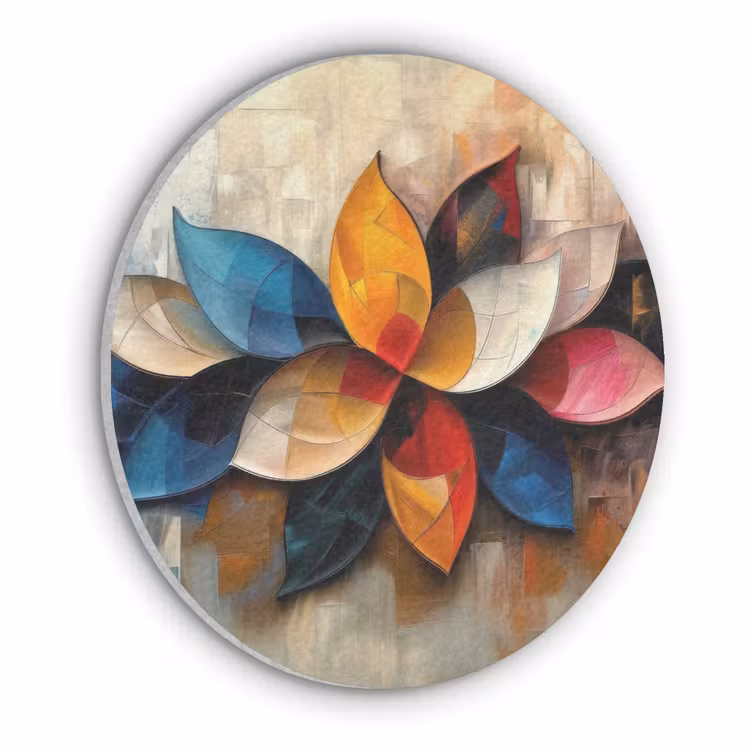 Bloem - Abstract - Kleurrijk - Bladeren Akoestische PET Vilt - Rond klein -3d