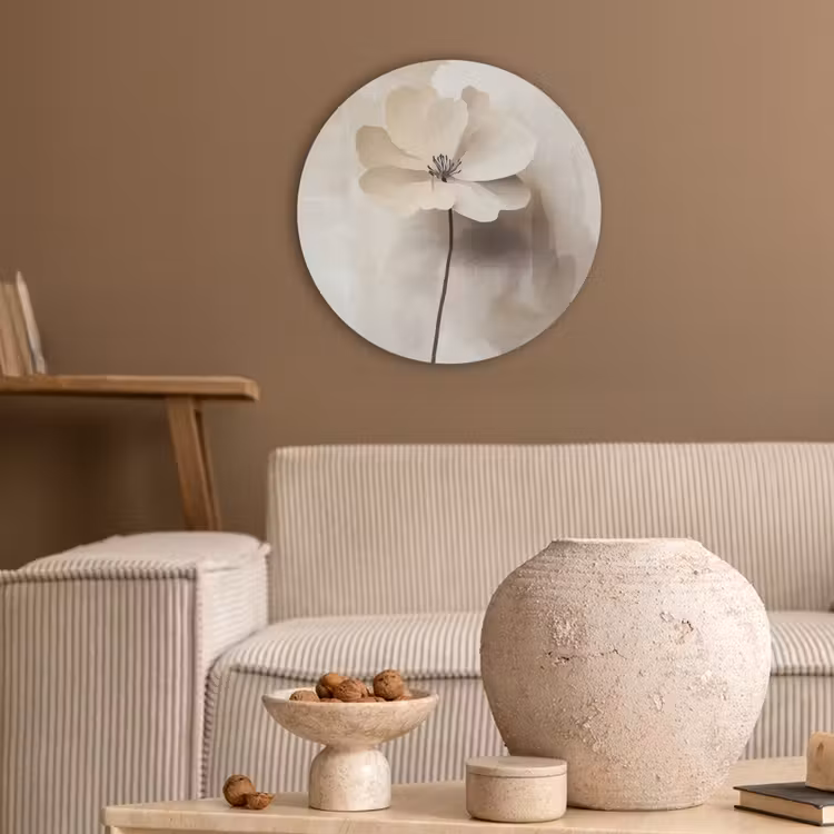Bloem - Beige - Verf - Schaduw Akoestische PET Vilt - Rond klein -sfeer1