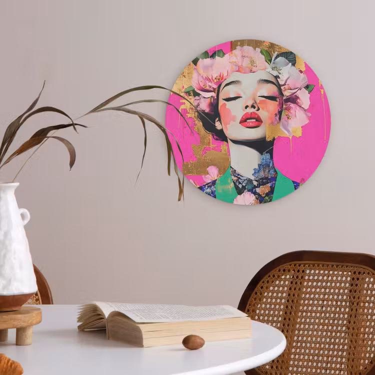 Bloemenkroon - Goud - Vrouw - Portret Akoestische PET Vilt - Rond klein -sfeer3