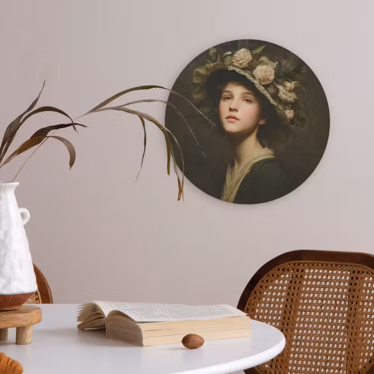 Bloemenhoed - Portret - Vrouw Akoestische PET Vilt - Rond klein -sfeer3