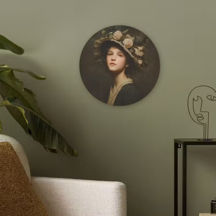 Bloemenhoed - Portret - Vrouw Akoestische PET Vilt - Rond klein -sfeer2