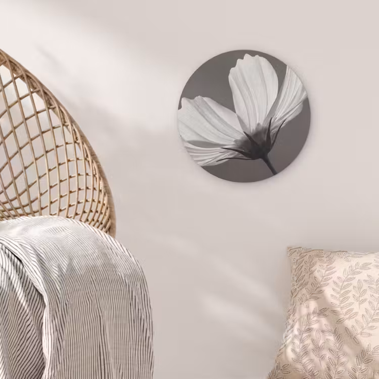 Bloem - Minimalistisch - Zwart - Wit Akoestische PET Vilt - Rond klein -sfeer4